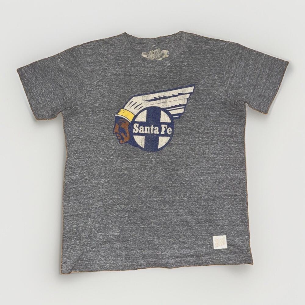 Retro Brand Santa Fe Railroad Chief Logo T Shirt Gray Made USA XL Heritage 22x27